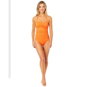 New Anne Cole Live In Color Twist Front Shirred One Piece Swimsuit